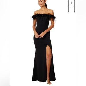 XSCAPE Off-the-Shoulder Long formal dress with Feathers
Size 10